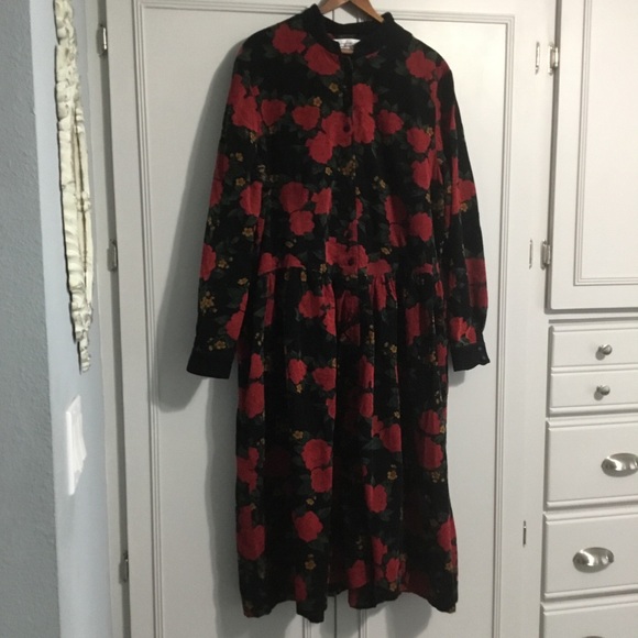 Talbots Dresses & Skirts - Vintage 90s TALBOTS Corduroy Floral Roses Long Sleeve Dress